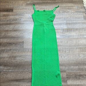 ZARA Green Knit Slip Maxi Dress - Classic Spaghetti Strap Size-Medium
